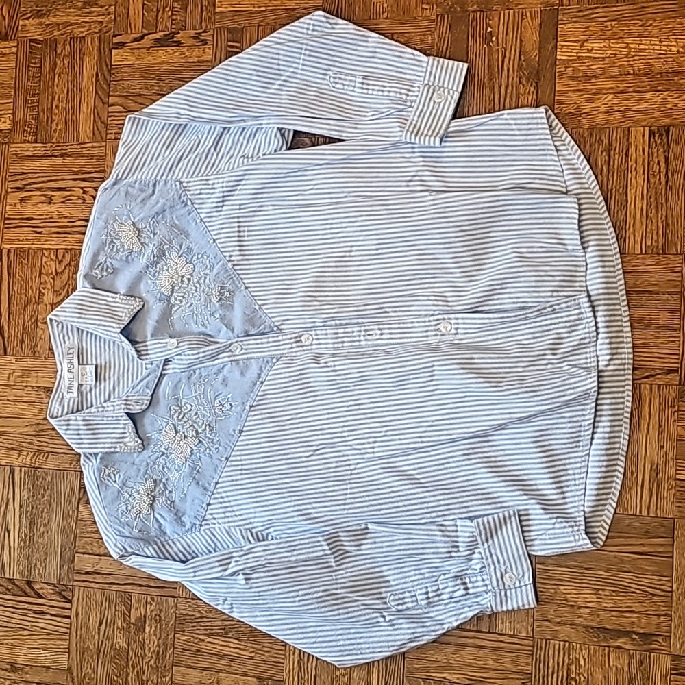 Jane Ashley Blue and White Striped Beaded Top